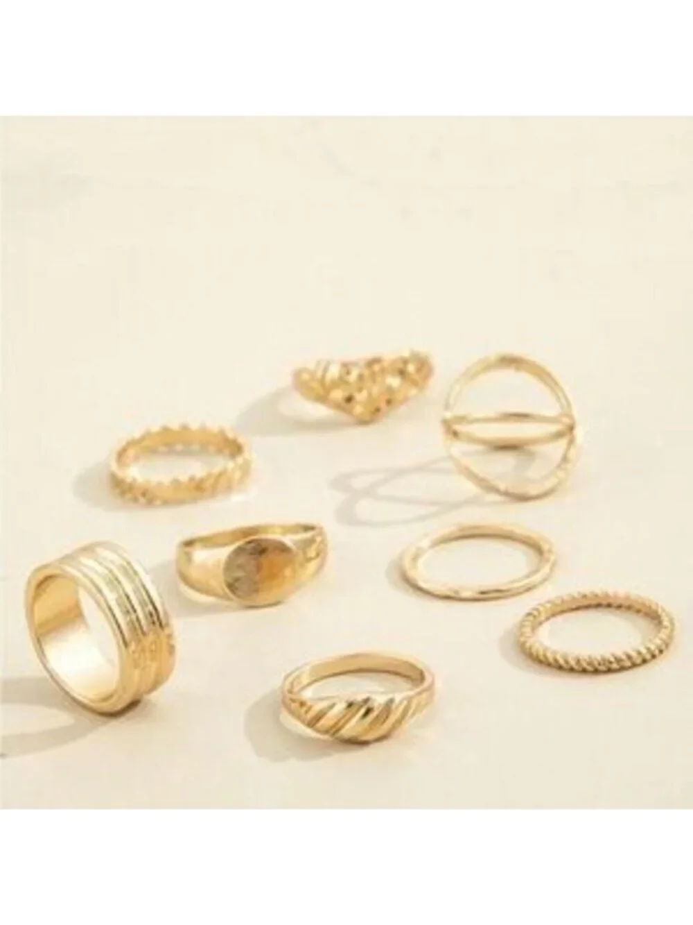 Gold 8pc Textured Ring Set